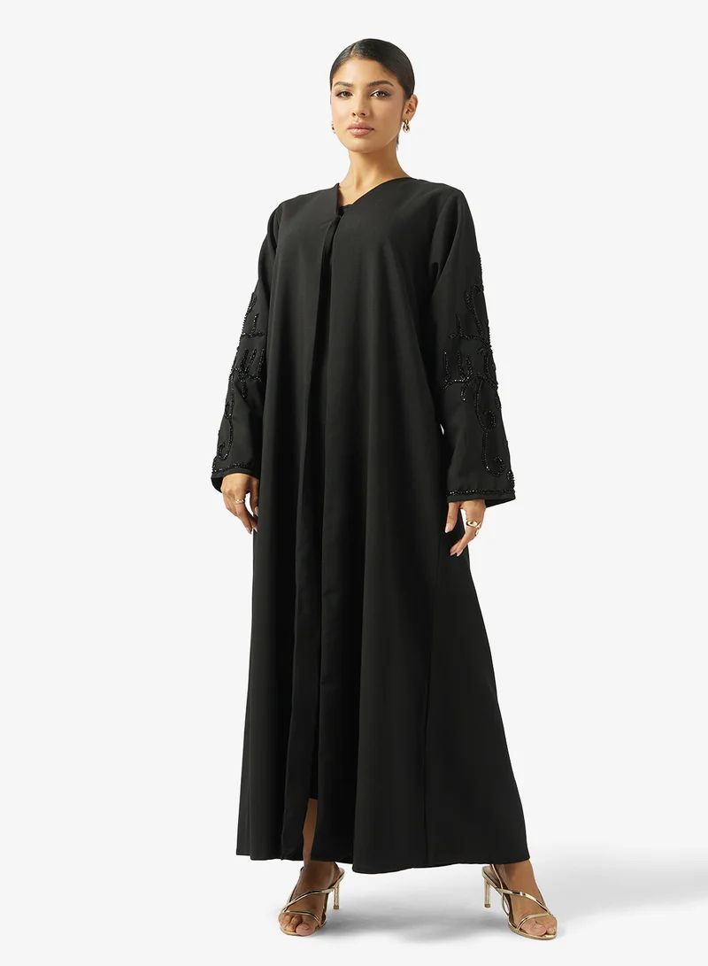 hayas closet  Black Embellished Abaya With Sheila for Women | Best Price UAE